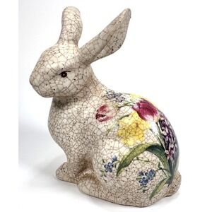 VTG Cracker Barrel Rabbit Bunny Easter Treasures Crackle Glaze Floral Traditions